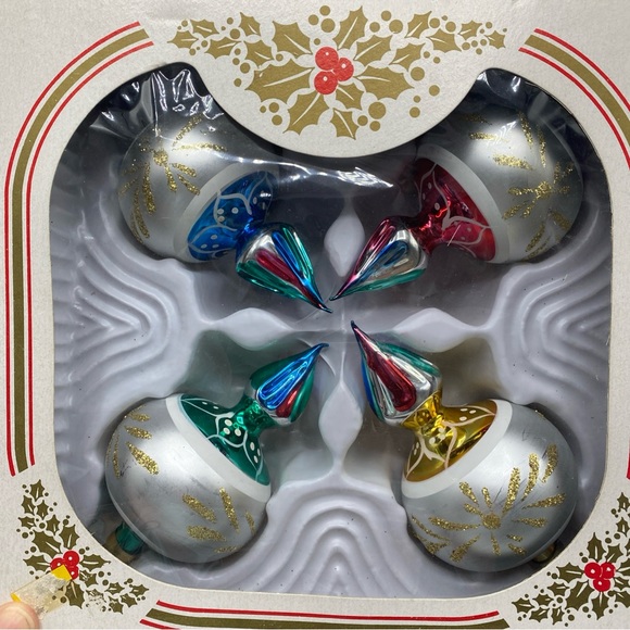 Designer Bradford 4 Glass Christmas Ornaments Spinning Tops Vintage Hand Painted - Picture 7 of 9